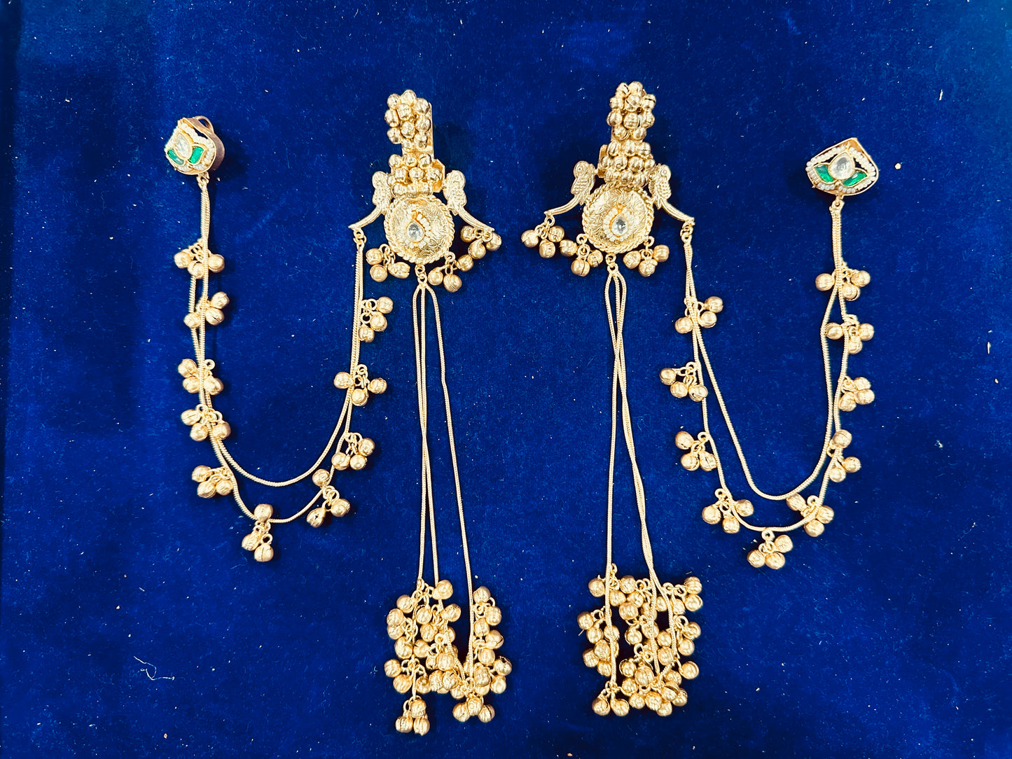 Antique Gold Bahubali Earrings with Layered Ghungroo Ear Chains – Traditional Sahare Jewelry