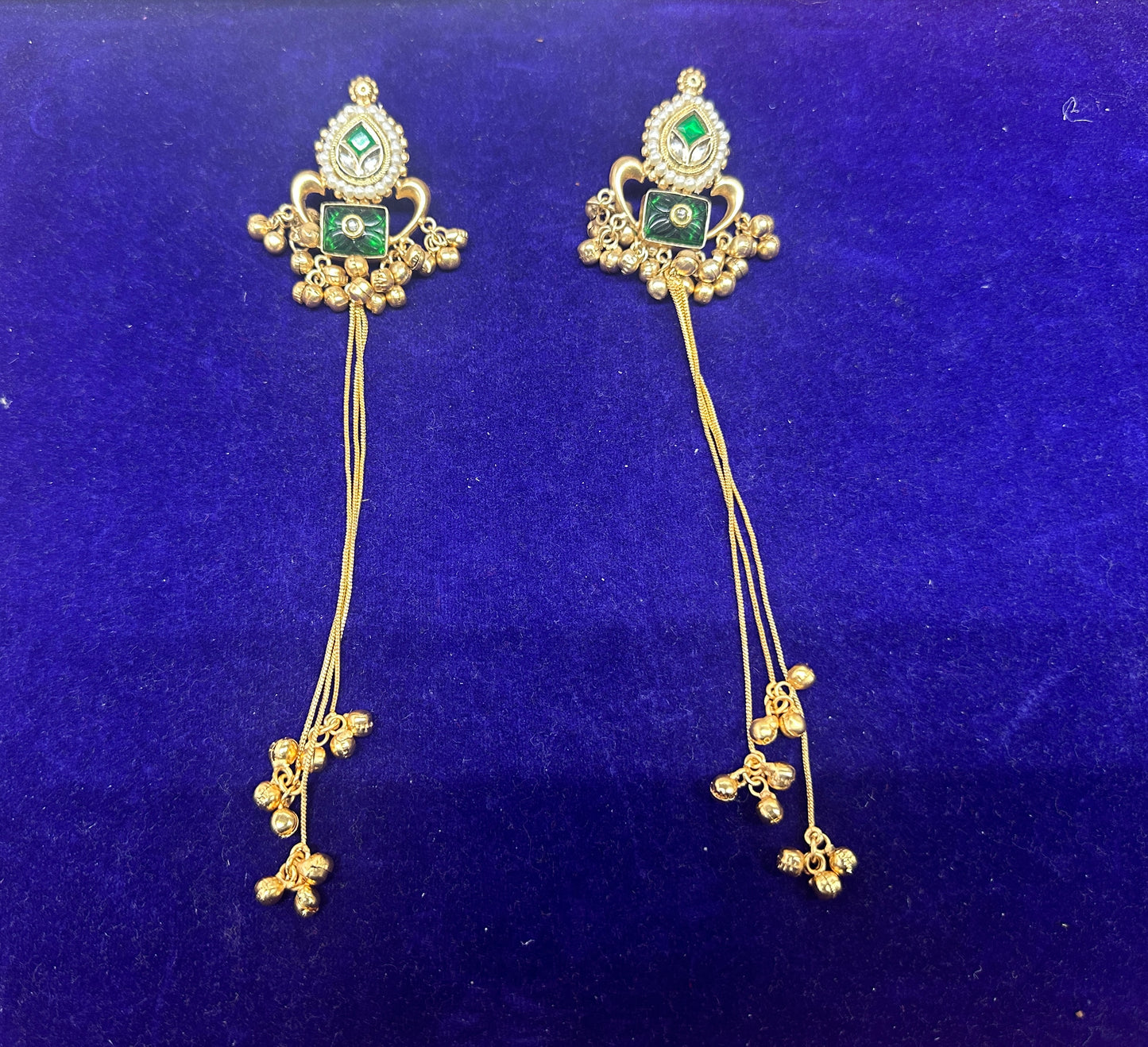 Royal Kundan & Meenakari Long Tassel Drop Earrings with Ghungroo Accents