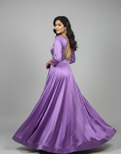 Designer Gajji Silk Handwork Long Gown | Lavender | Sizes 36–46 | Customizable Colors & Fit