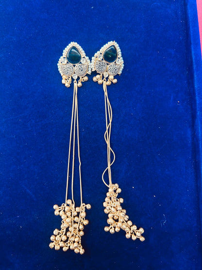 Antique Gold Finish Ear Saharas with Ghungroo Drops – Traditional Kundan Style Earring Support Chains