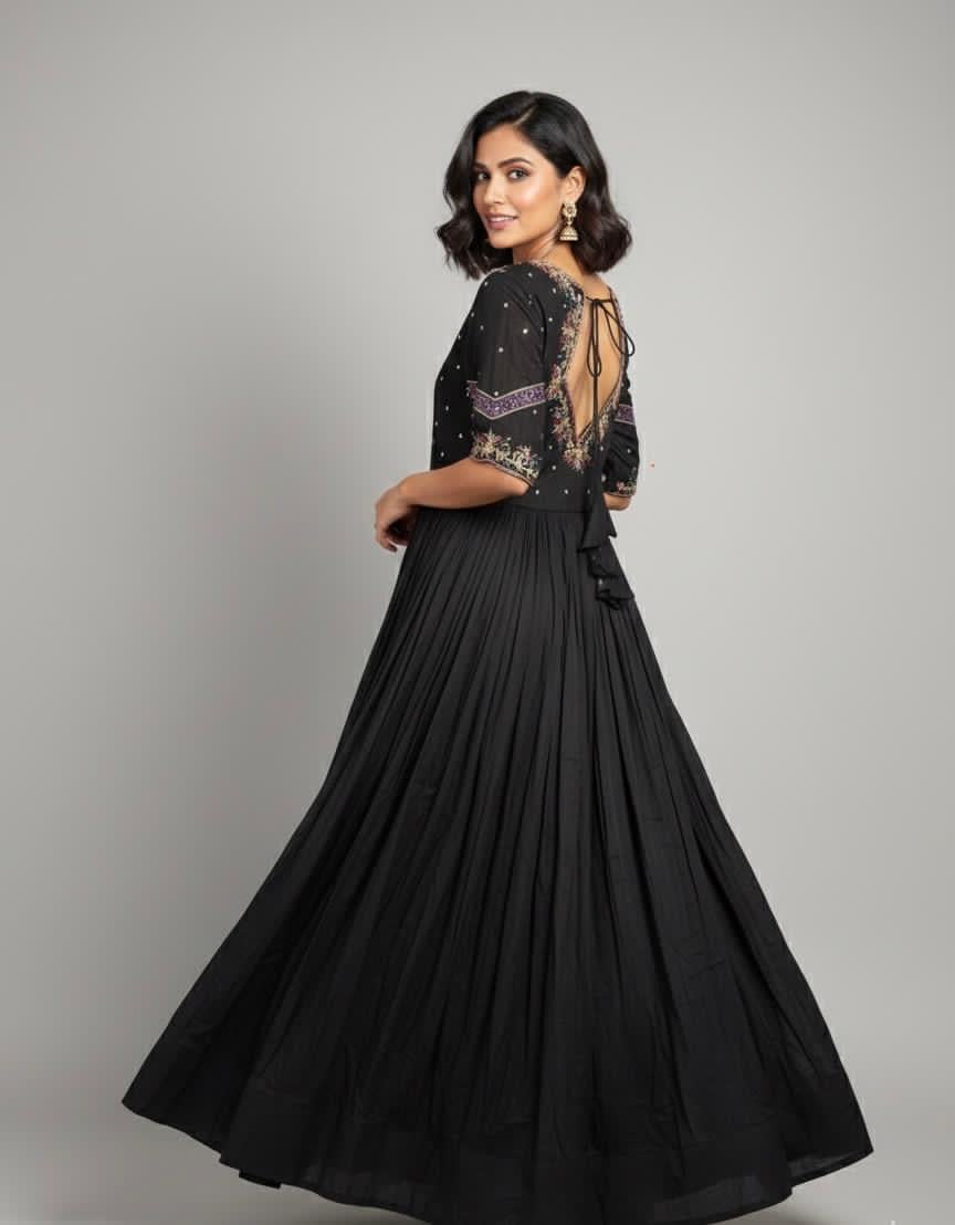Designer Handwork Long Gown | Classic Black | Sizes 36–46
