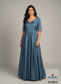 Designer Rama Blue Handwork Long Gown in Mul Cotton | Sizes 36-46 | Customizable & Plus Size Available