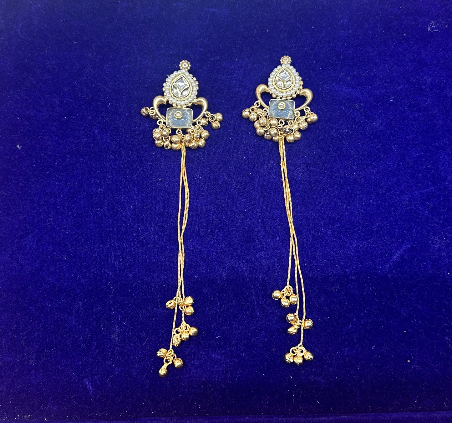 Royal Kundan & Meenakari Long Tassel Drop Earrings with Ghungroo Accents
