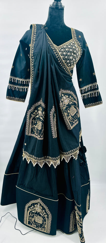 Black Muslin Silk Handwork Lehenga Choli – Royal 9–12 Mtr Flair