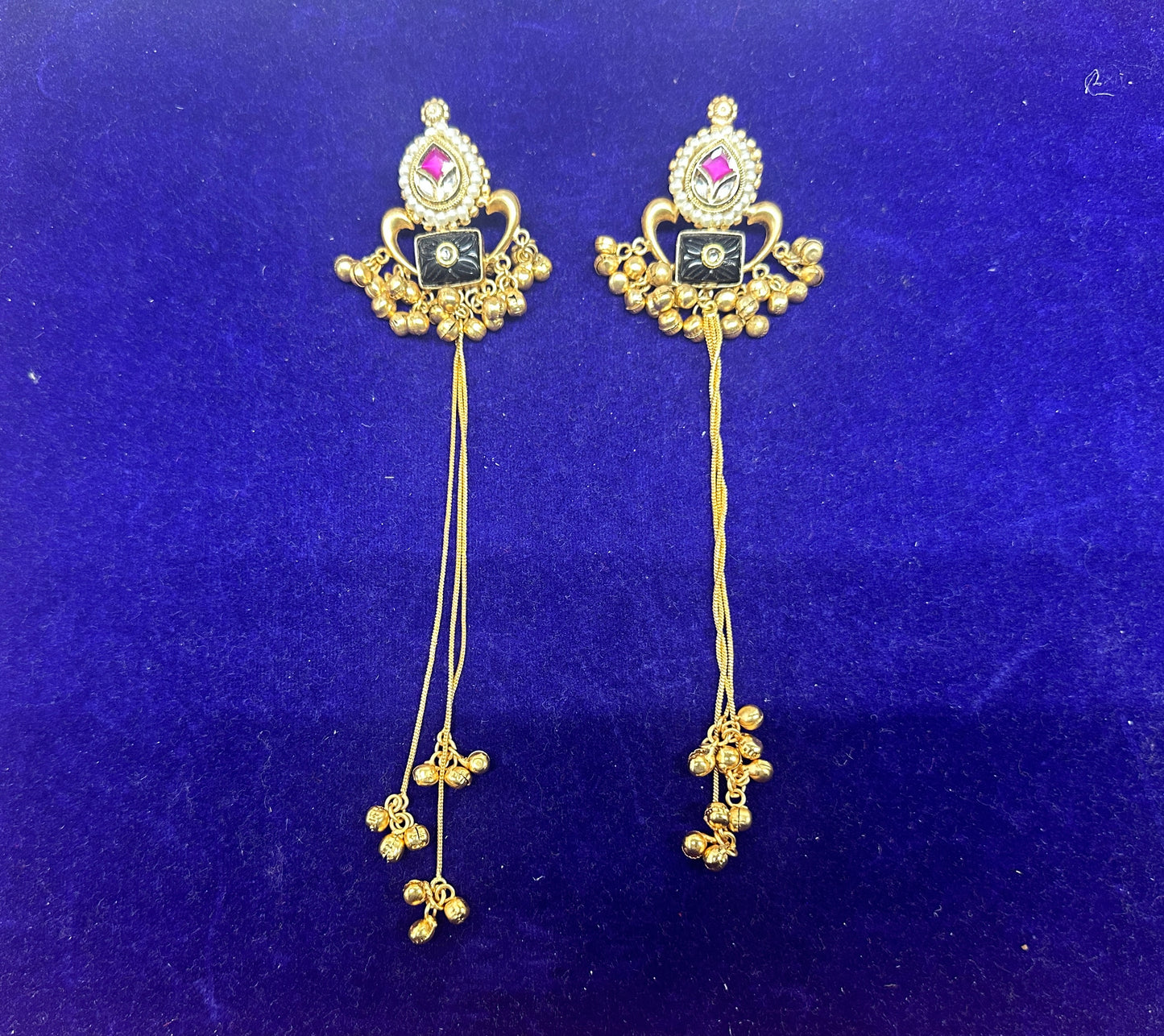 Royal Kundan & Meenakari Long Tassel Drop Earrings with Ghungroo Accents
