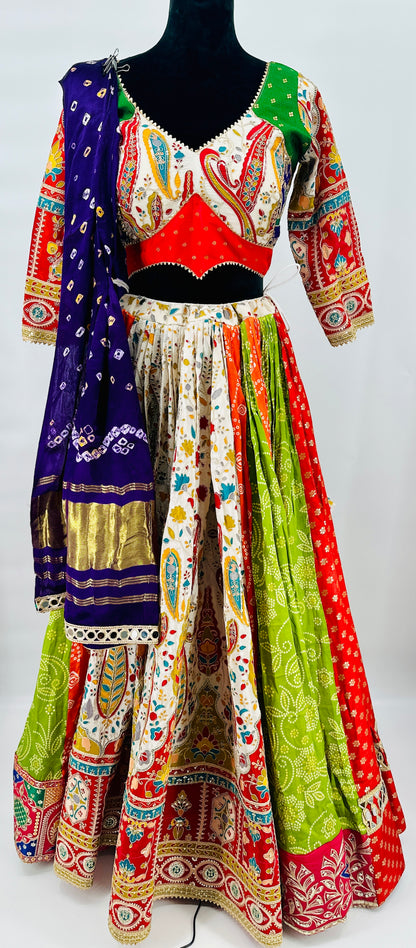 Designer Banarasi Bandhani & Position Print Choli with Purple Lagdi Bandhani Dupatta – Sizes 38-44
