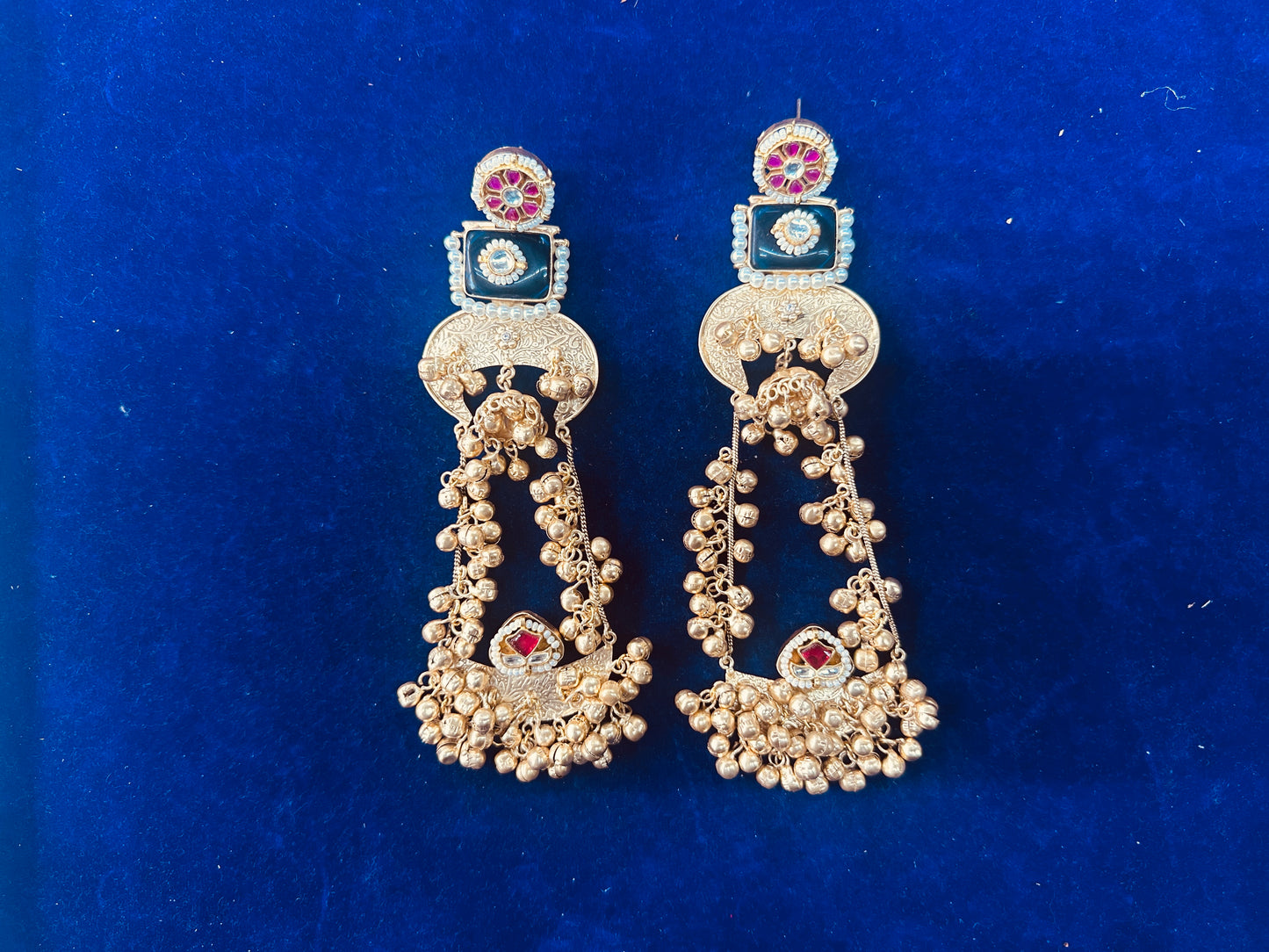 Traditional Indian Bridal Statement Earrings | Kundan Polki Jhumkas with Pearl Detailing