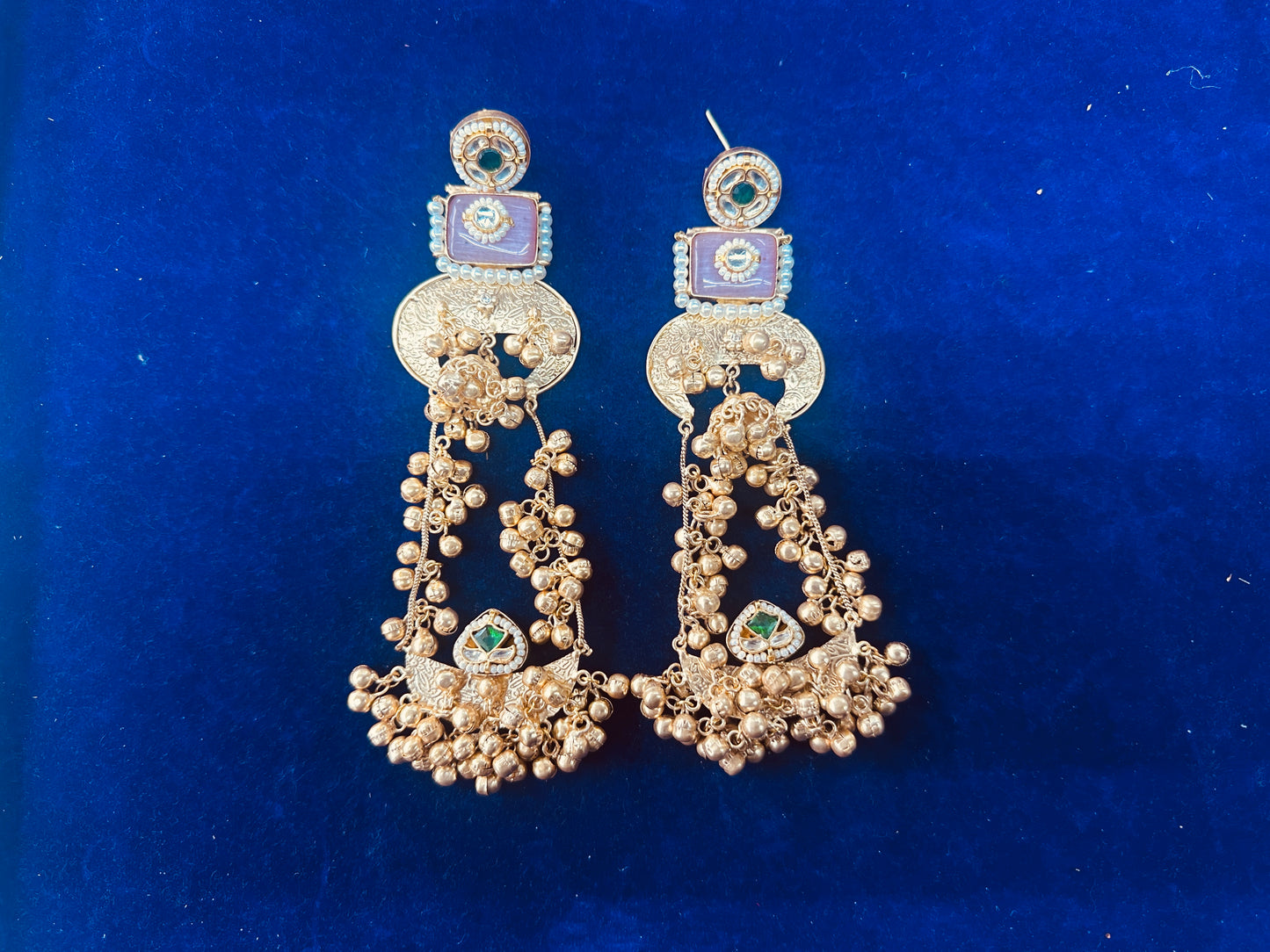 Traditional Indian Bridal Statement Earrings | Kundan Polki Jhumkas with Pearl Detailing