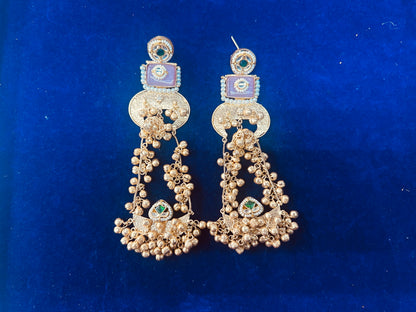 Traditional Indian Bridal Statement Earrings | Kundan Polki Jhumkas with Pearl Detailing