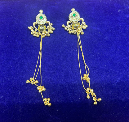 Royal Kundan & Meenakari Long Tassel Drop Earrings with Ghungroo Accents