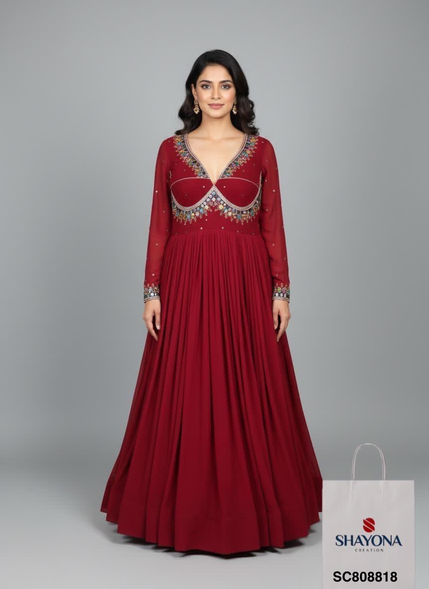 Designer Heavy Georgette Handwork Long Gown | Sabyasachi Style | Hot Pink | Sizes 36–46 | Customizable Fit