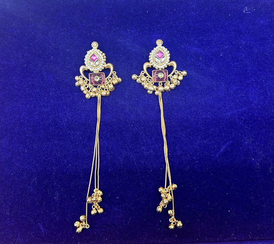 Royal Kundan & Meenakari Long Tassel Drop Earrings with Ghungroo Accents