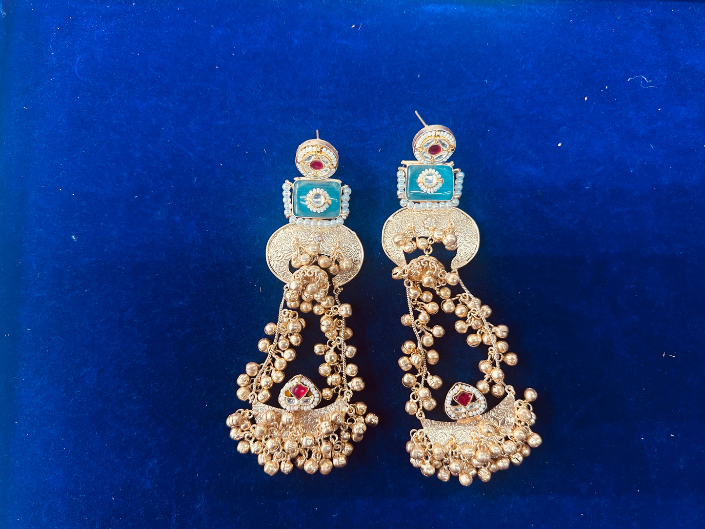 Traditional Indian Bridal Statement Earrings | Kundan Polki Jhumkas with Pearl Detailing