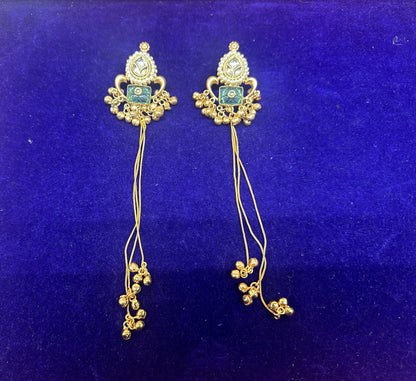 Royal Kundan & Meenakari Long Tassel Drop Earrings with Ghungroo Accents