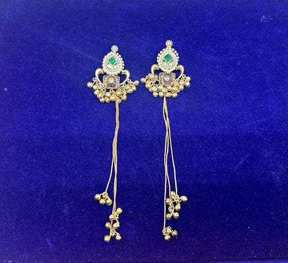 Royal Kundan & Meenakari Long Tassel Drop Earrings with Ghungroo Accents