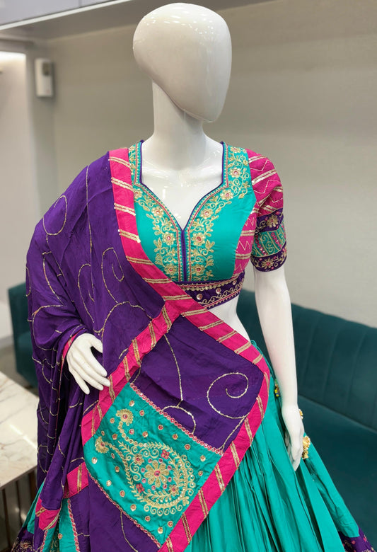 Designer Handwork Choli – Teal, Purple & Pink Combination size 36-42