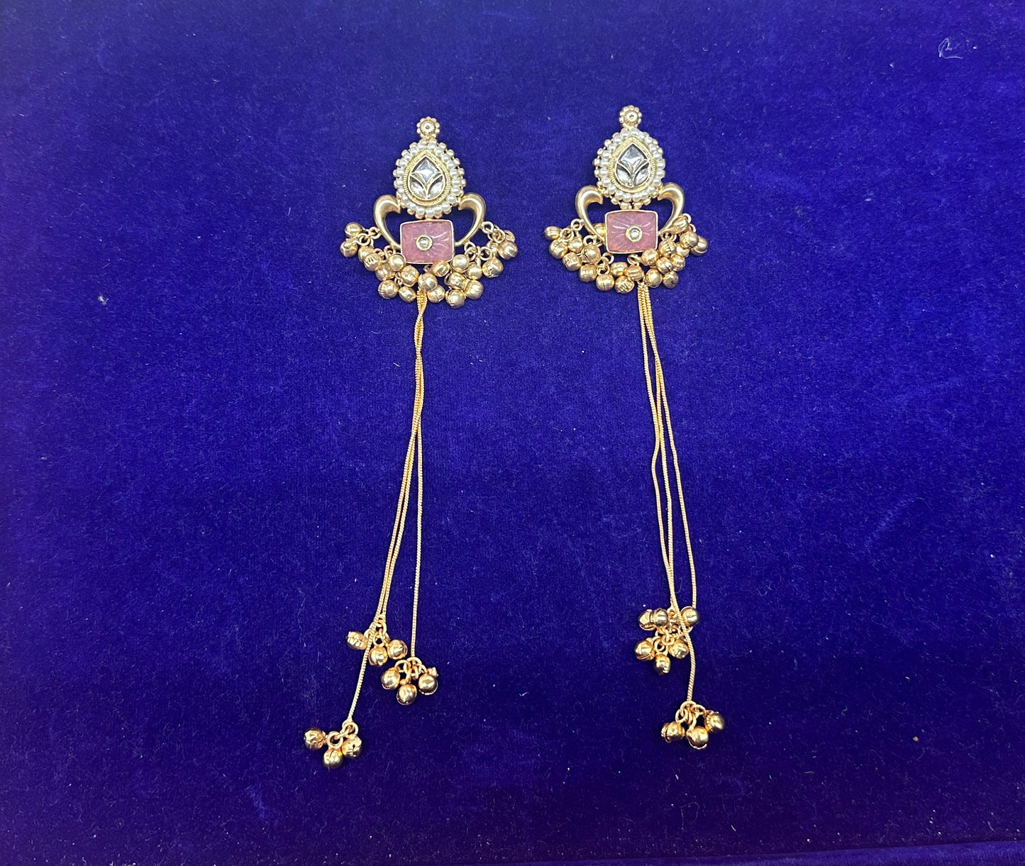 Royal Kundan & Meenakari Long Tassel Drop Earrings with Ghungroo Accents