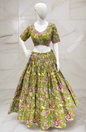 Unique Green Floral Print Designer Choli with Handwork & Full Flair (Size 36–44)