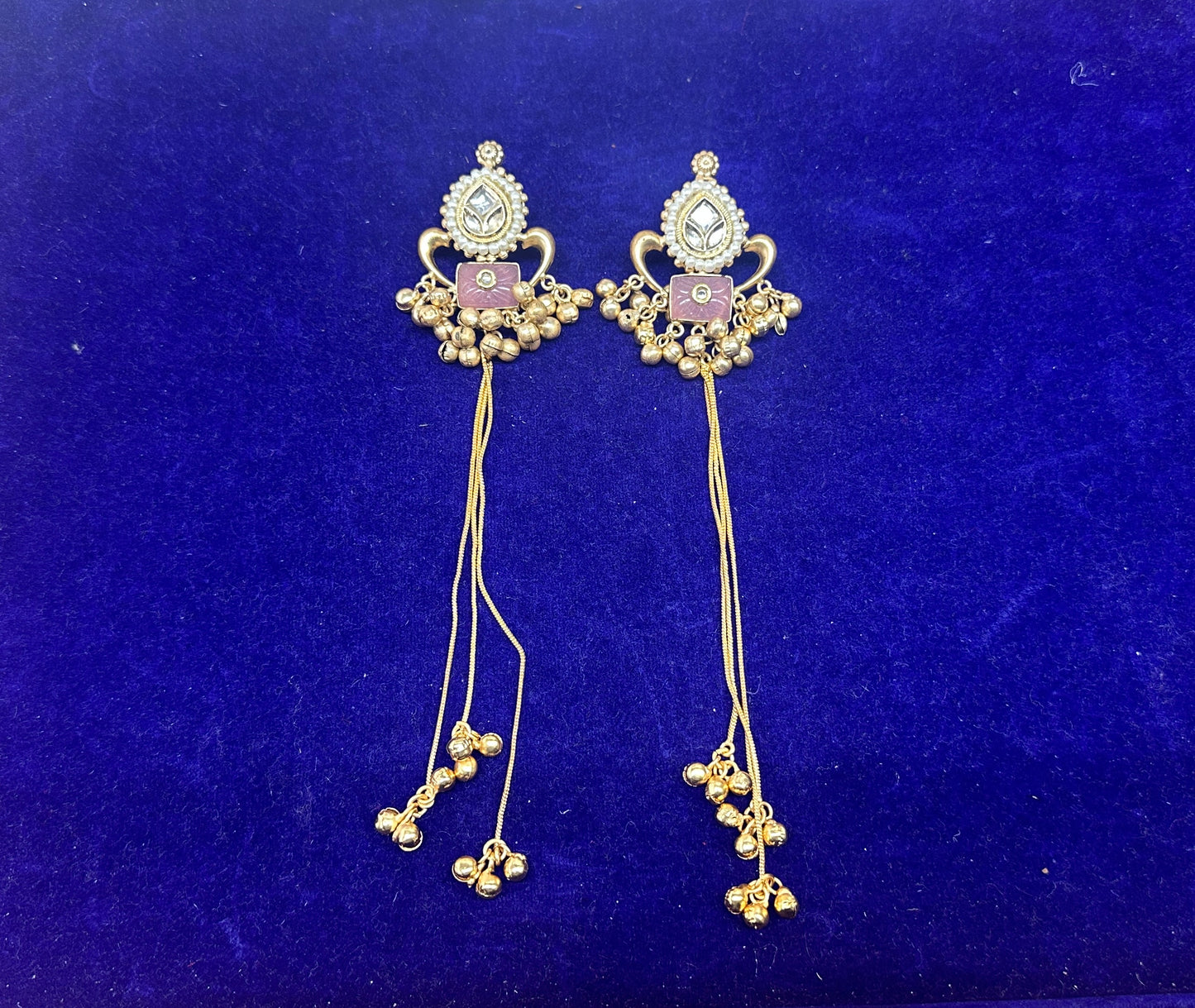 Royal Kundan & Meenakari Long Tassel Drop Earrings with Ghungroo Accents