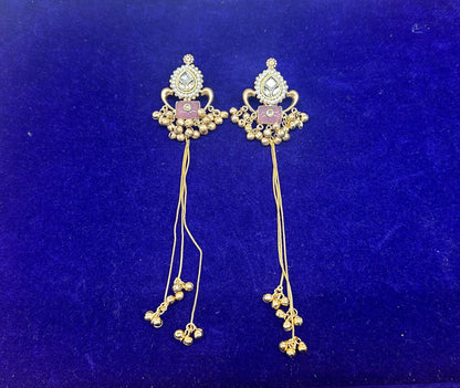 Royal Kundan & Meenakari Long Tassel Drop Earrings with Ghungroo Accents