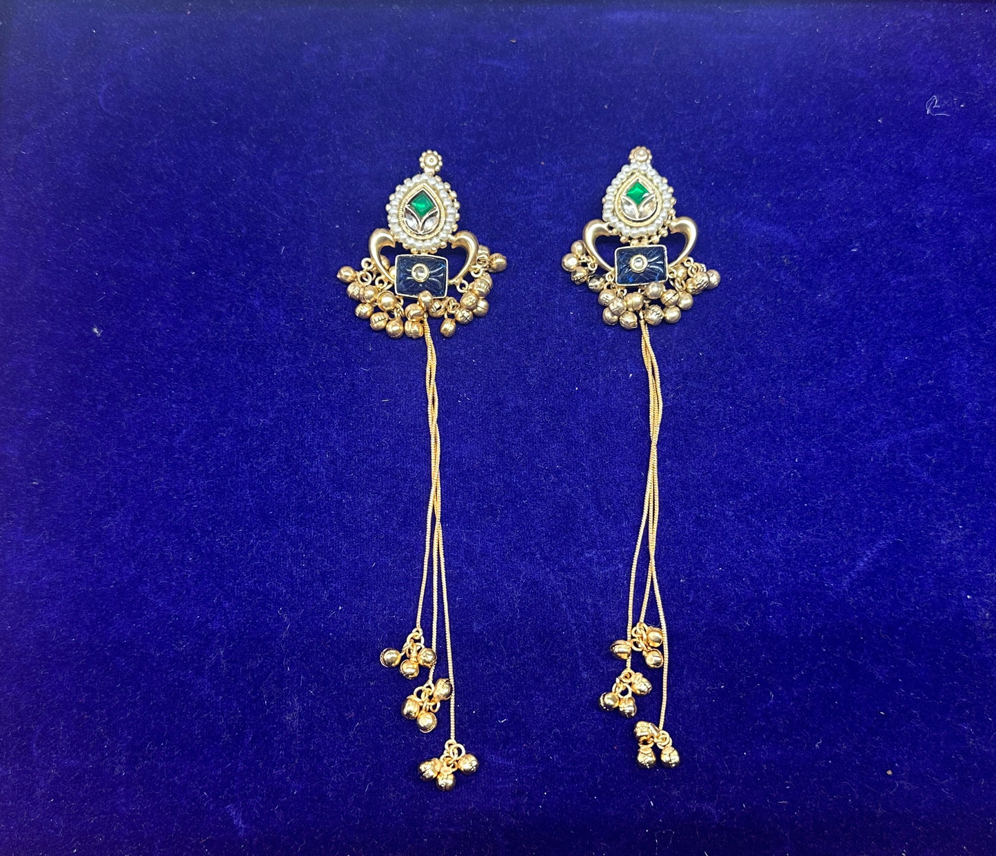 Royal Kundan & Meenakari Long Tassel Drop Earrings with Ghungroo Accents