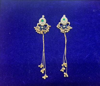 Royal Kundan & Meenakari Long Tassel Drop Earrings with Ghungroo Accents