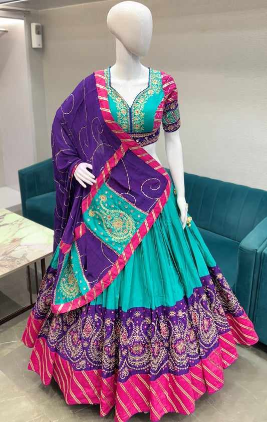 Designer Handwork Choli – Teal, Purple & Pink Combination size 36-42