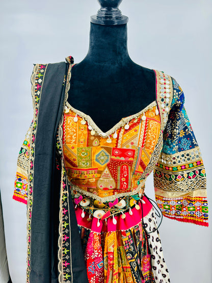 Cotton printed ajrakh handmade rabari work with tassels and latkans