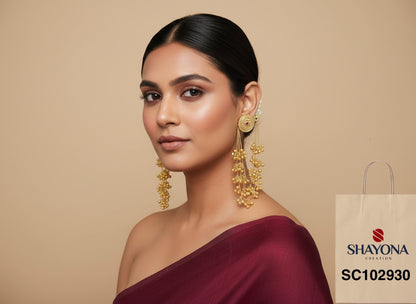 Antique Gold Gujarati Kaan Chain Earrings | Bridal Jewelry