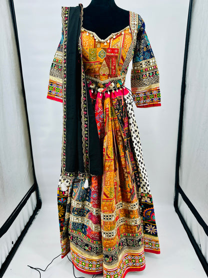 Cotton printed ajrakh handmade rabari work with tassels and latkans