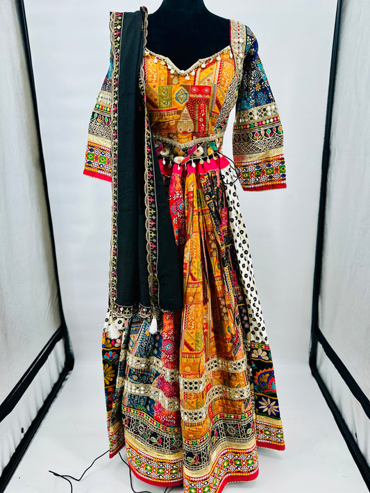 Cotton printed ajrakh handmade rabari work with tassels and latkans