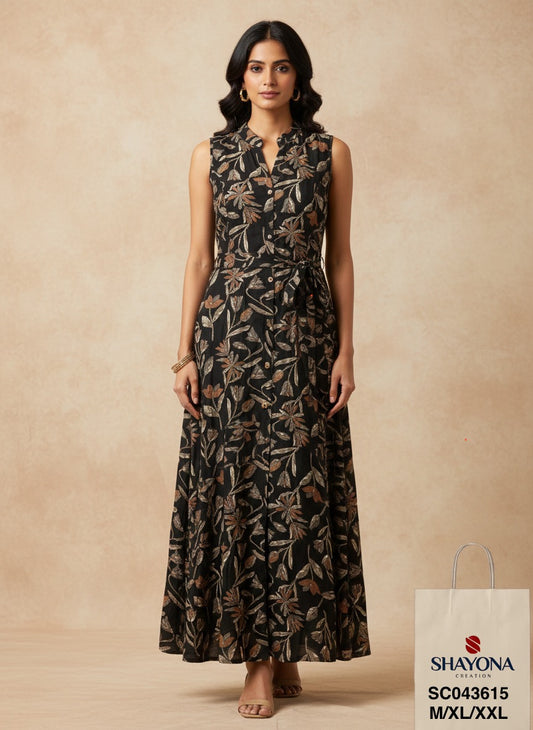 Elegant Black Cotton Printed Long Kurti | Everyday Ethnic Wear