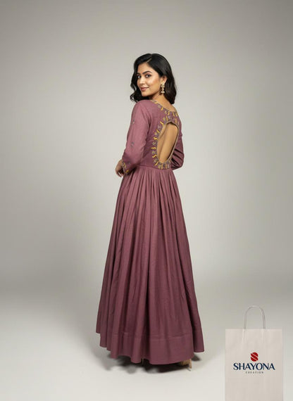 Designer Georgette Tissue Handwork Long Gown – Onion Pink (Size 38–46)