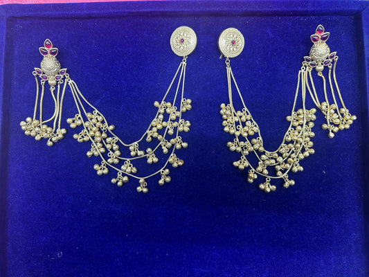 Antique Gold Gujarati Kaan Chain Earrings | Bridal Jewelry