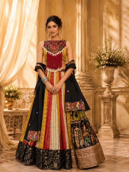 Pure cotton multi color lahenga choli with beautiful real shells (codi)