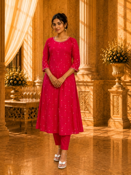 Beautiful red Anarkali bombay silken material